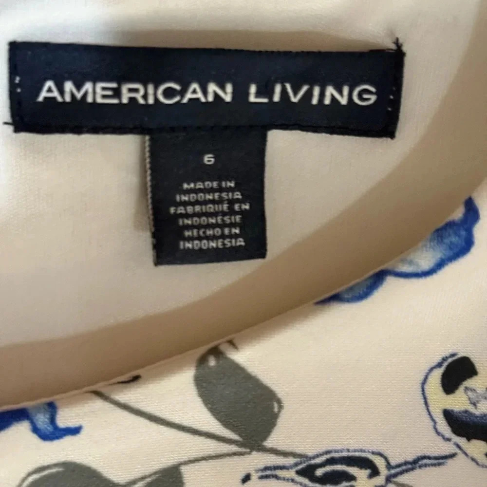 American Living Blue & White Floral Print Round Neck Sleeveless Midi Dress - Picture 5 of 6